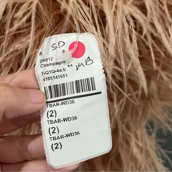 NWT The Bar Tan Andre 100% Ostrich Feather One Shoulder Mini Dress 2